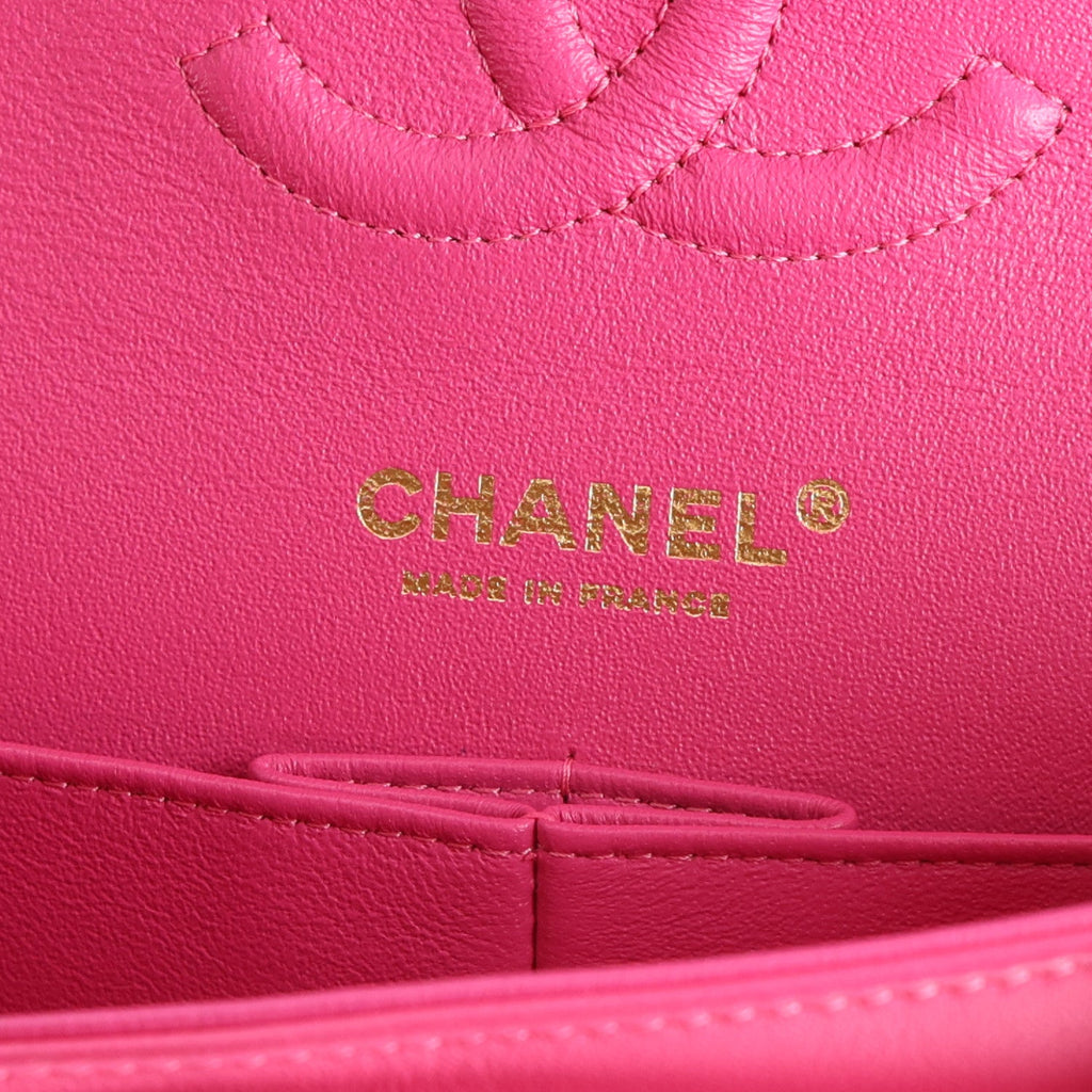 Lambskin Chevron Quilted Medium Double Flap Dark Pink wholesalehk.shop