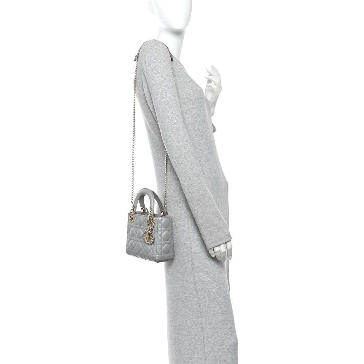 Metallic Lambskin Cannage Mini Lady Dior Grey wholesalehk.shop