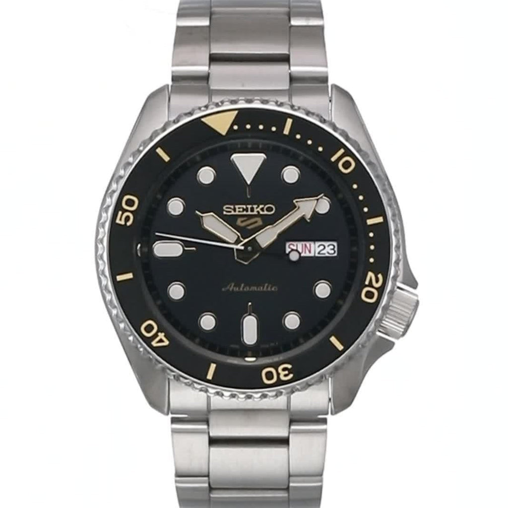 Seiko 5 Sports Automatic Black Dial Silver Steel Strap Watch For Men - SRPD57K1 wholesalehk.shop