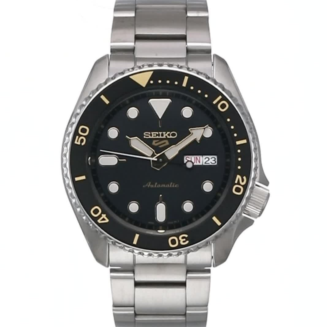 Seiko 5 Sports Automatic Black Dial Silver Steel Strap Watch For Men - SRPD57K1 wholesalehk.shop