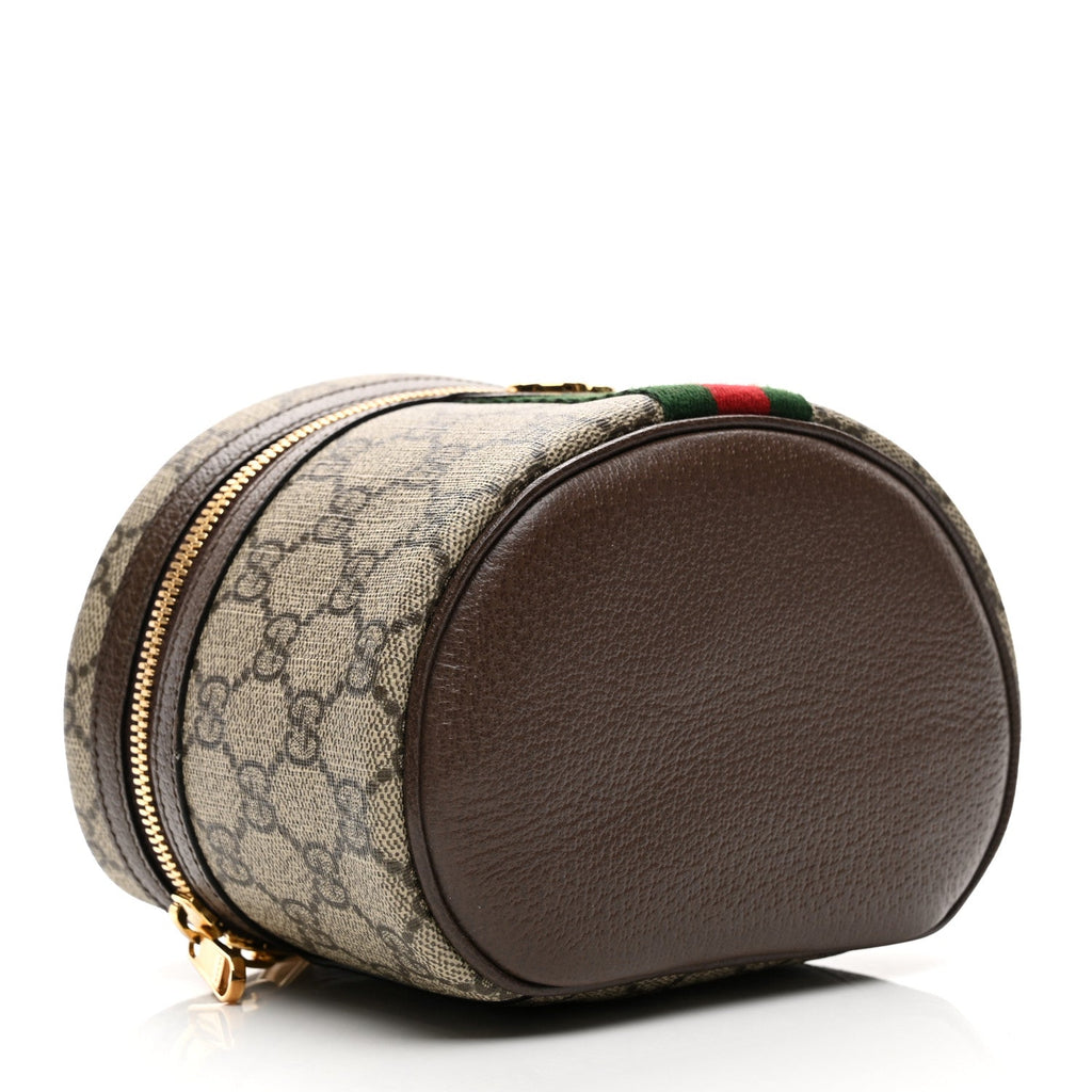 GG Supreme Monogram Textured Calfskin Web Ophidia Vanity Cosmetic Case Beige Ebony New Acero wholesalehk.shop
