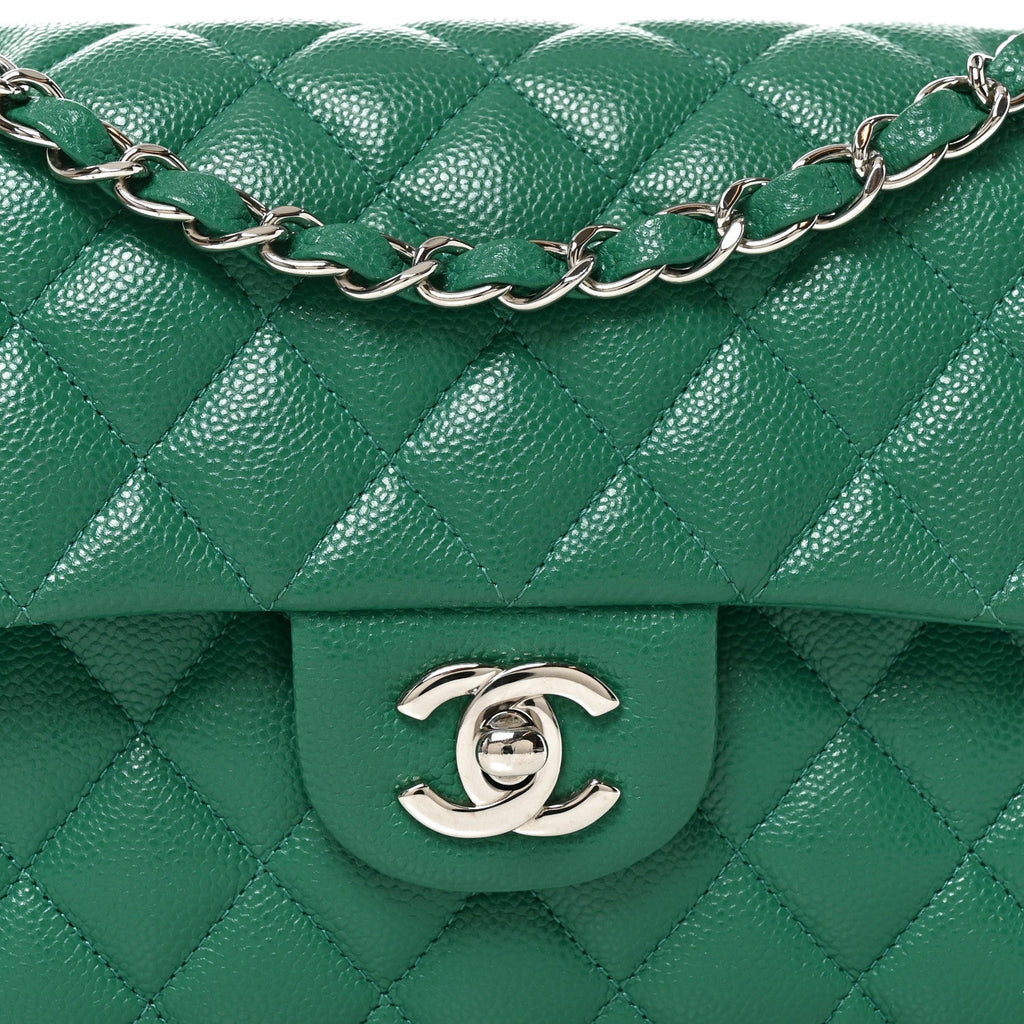 Caviar Quilted Small Double Flap Green wholesalehk.shop