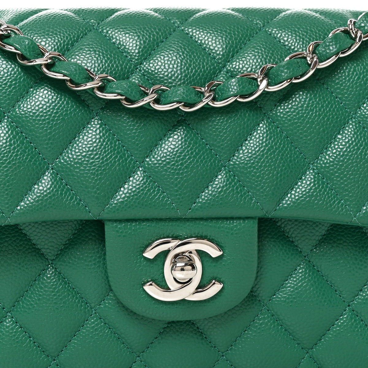 Caviar Quilted Small Double Flap Green wholesalehk.shop