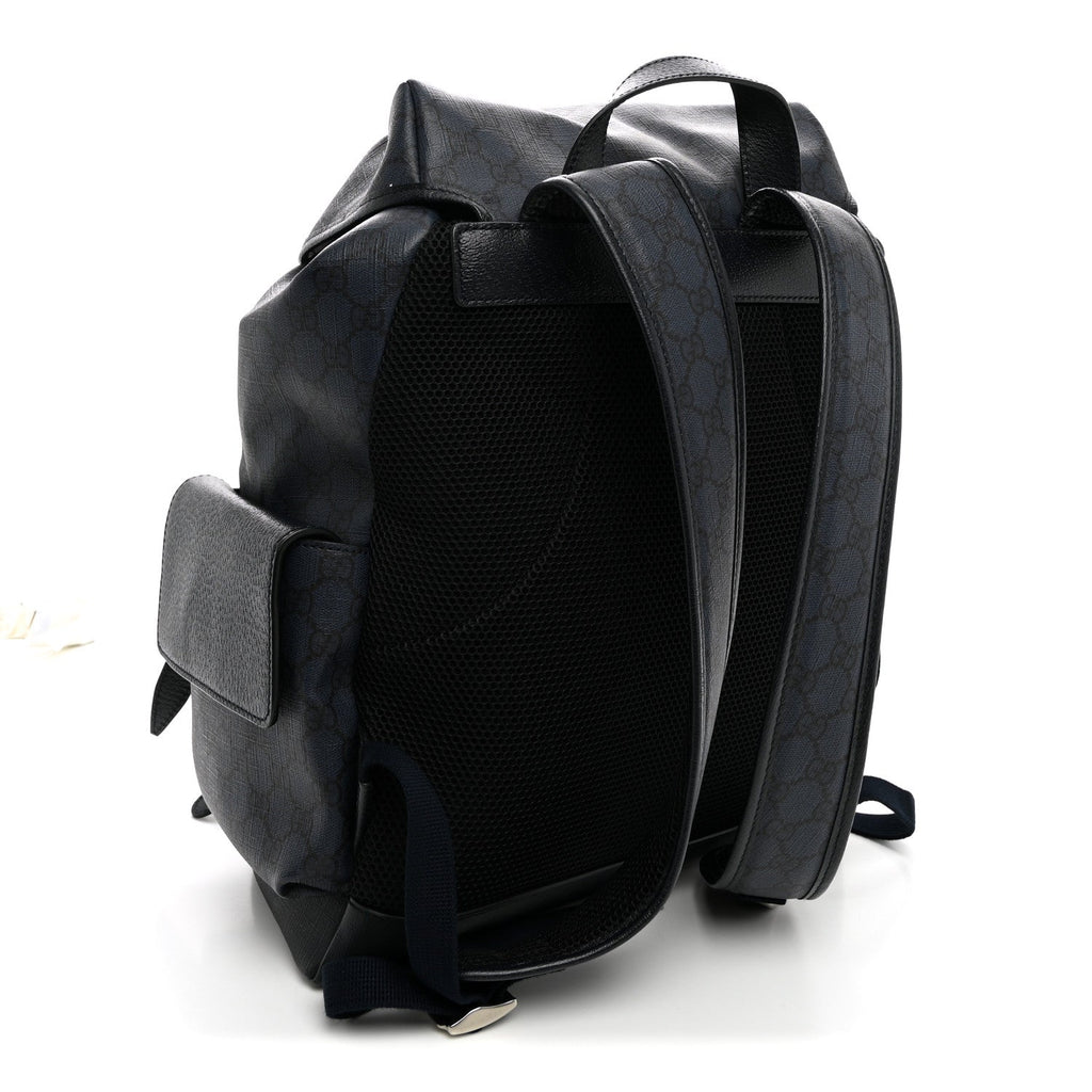 GG Supreme Monogram Textured Dollar Calfskin Medium Ophidia Double Buckle Backpack Blue Dark Blue Black wholesalehk.shop