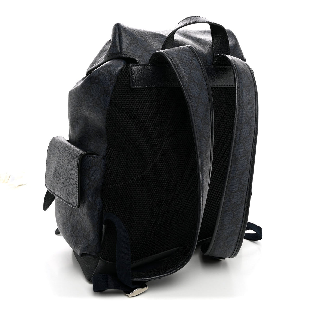GG Supreme Monogram Textured Dollar Calfskin Medium Ophidia Double Buckle Backpack Blue Dark Blue Black wholesalehk.shop
