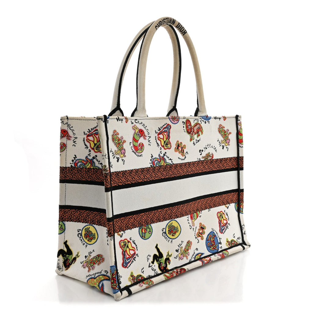 Canvas Embroidered Dragon Zodiac Medium Book Tote White Multicolor £¨ Direct shipment via from wholesalehk.shop