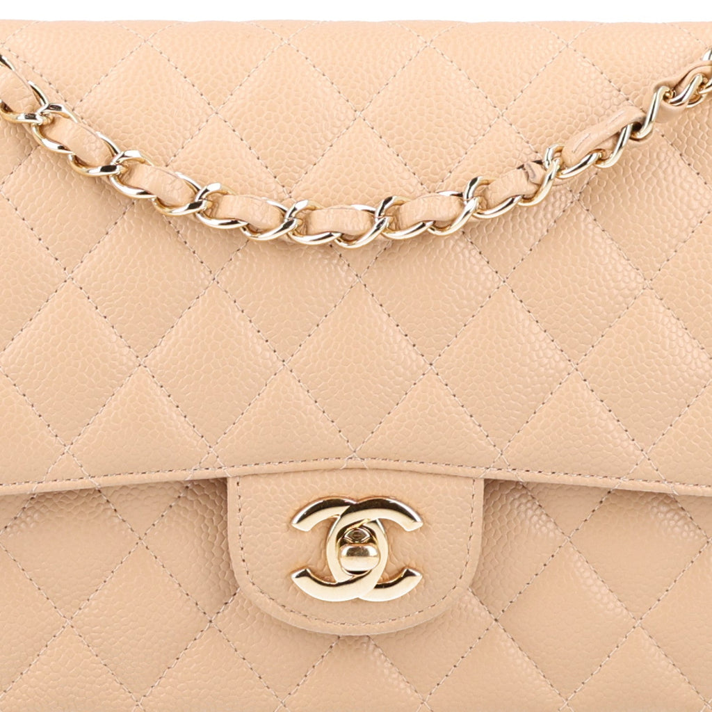 Caviar Quilted Medium Double Flap Beige wholesalehk.shop