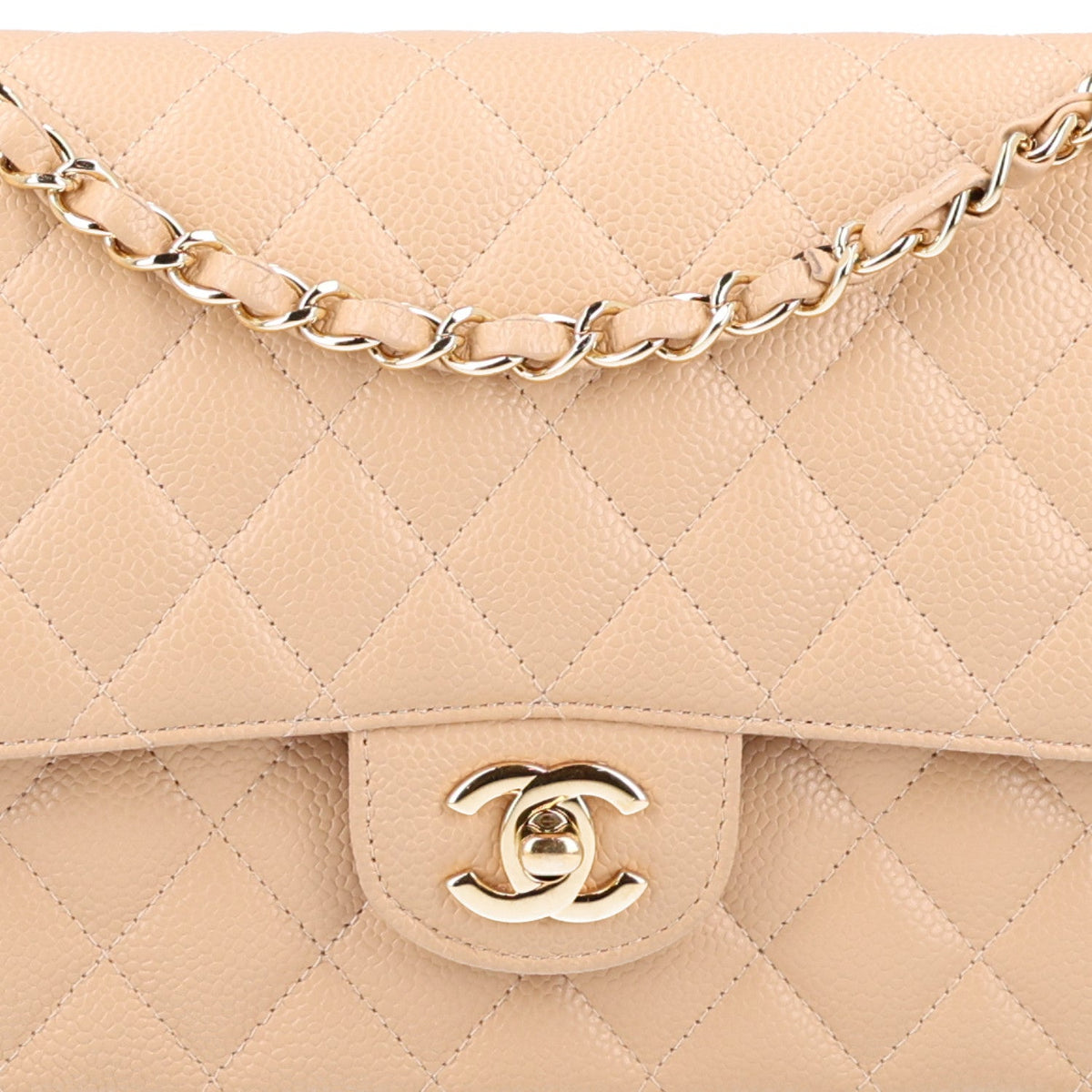 Caviar Quilted Medium Double Flap Beige wholesalehk.shop