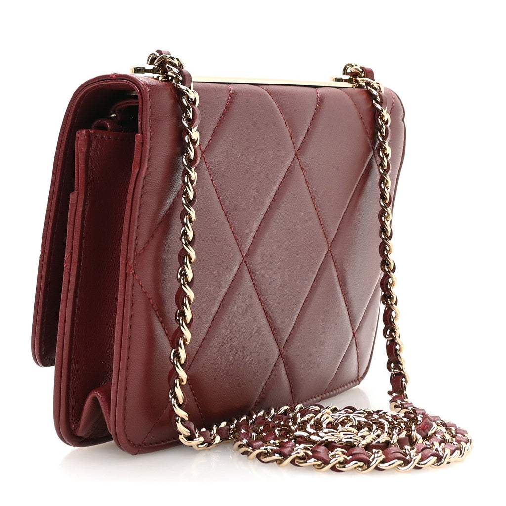 Lambskin Quilted Trendy CC Wallet On Chain WOC Burgundy wholesalehk.shop