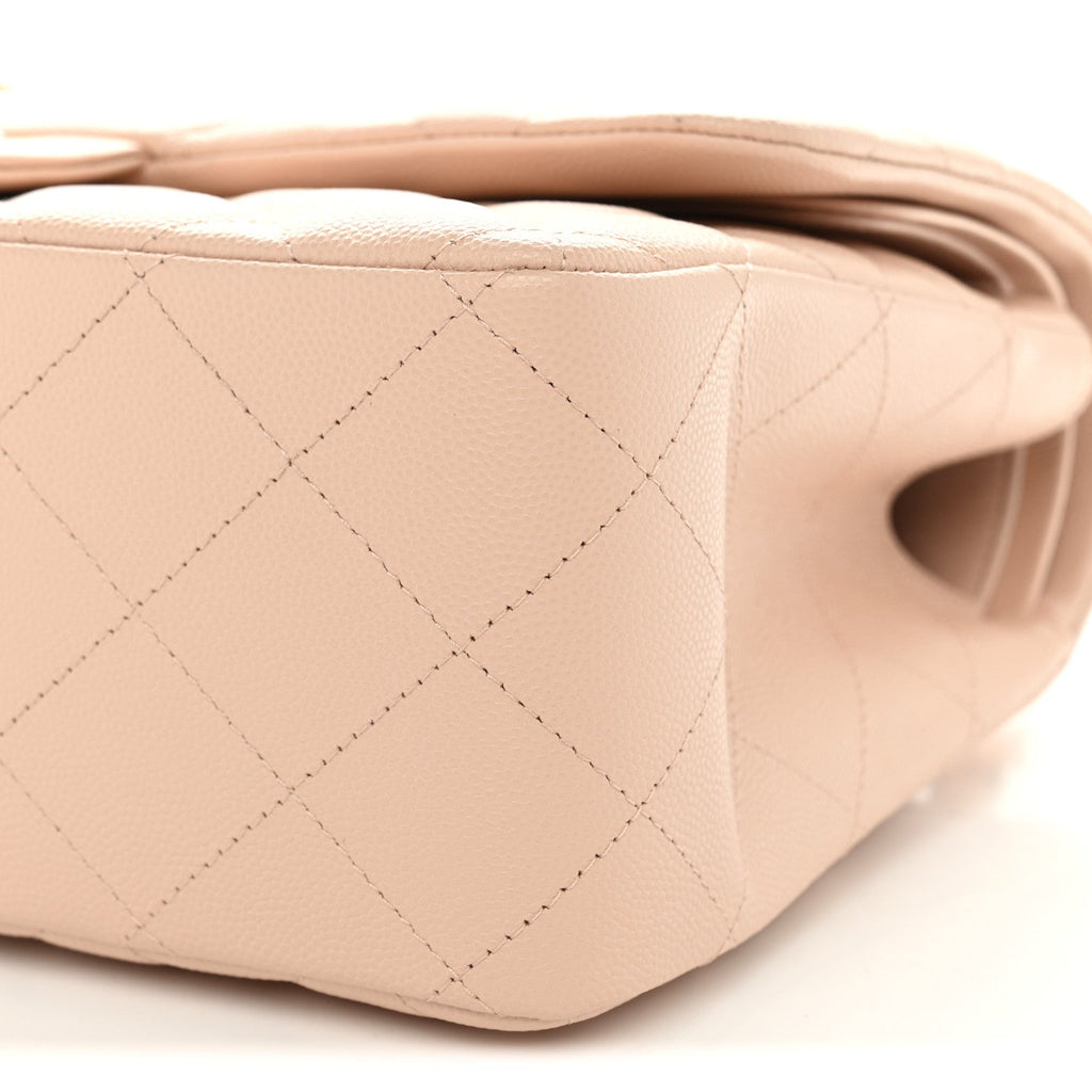 Caviar Quilted Jumbo Double Flap Light Beige wholesalehk.shop