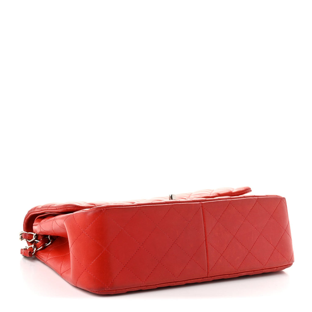 Lambskin Quilted Jumbo Double Flap Red wholesalehk.shop