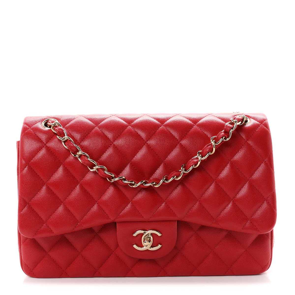 Caviar Quilted Jumbo Double Flap Red wholesalehk.shop