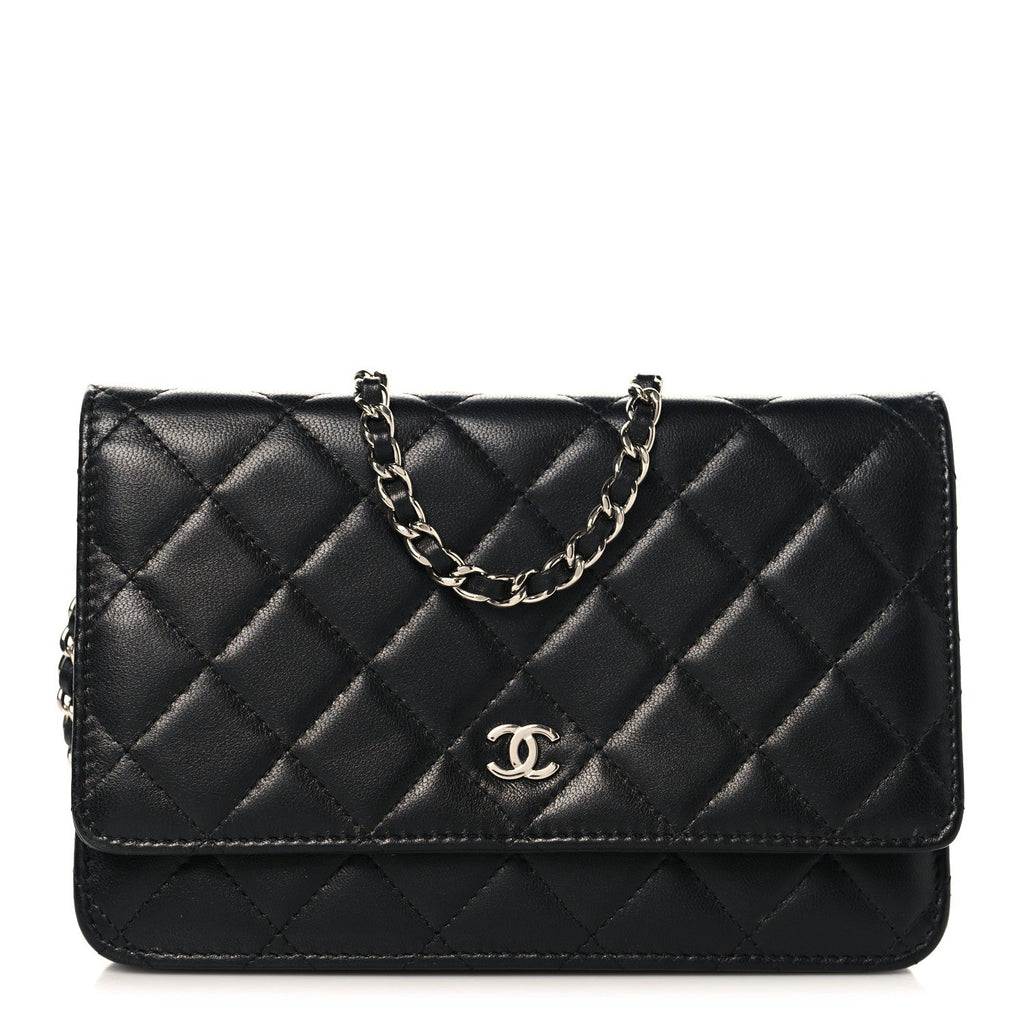 Lambskin Quilted Wallet On Chain WOC Black wholesalehk.shop