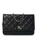 Lambskin Quilted Wallet On Chain WOC Black wholesalehk.shop