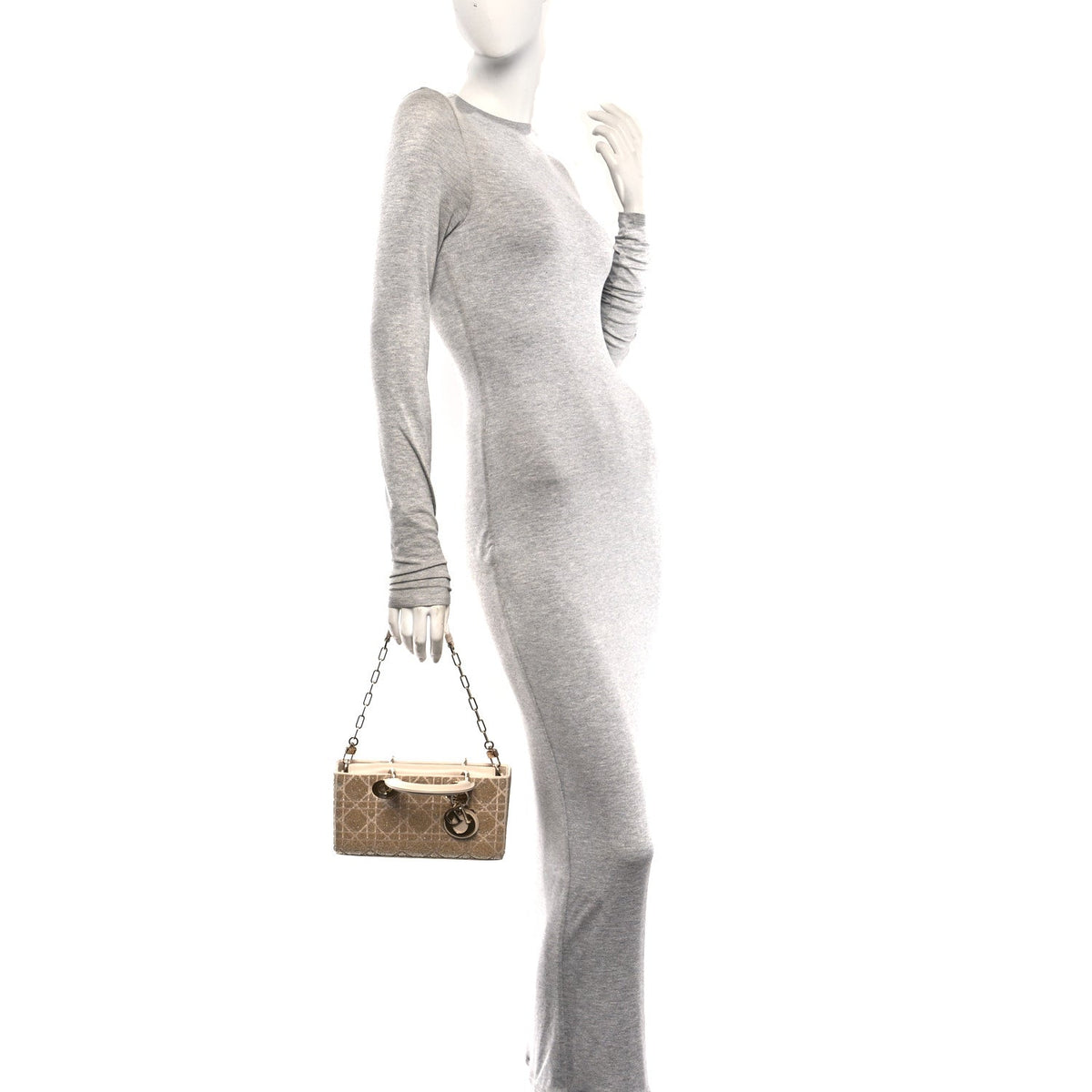 Lambskin Cannage Beaded Embroidered Micro Lady D-Joy Beige wholesalehk.shop