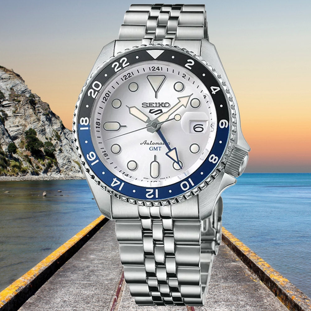 Seiko 5 Sports SKX GMT Automatic Sky Blue Dial Silver Steel Strap Watch For Men - SSK033K1 wholesalehk.shop