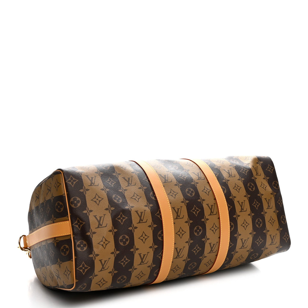X NIGO Reverse Monogram Stripe Keepall Bandouliere 50 Brown wholesalehk.shop