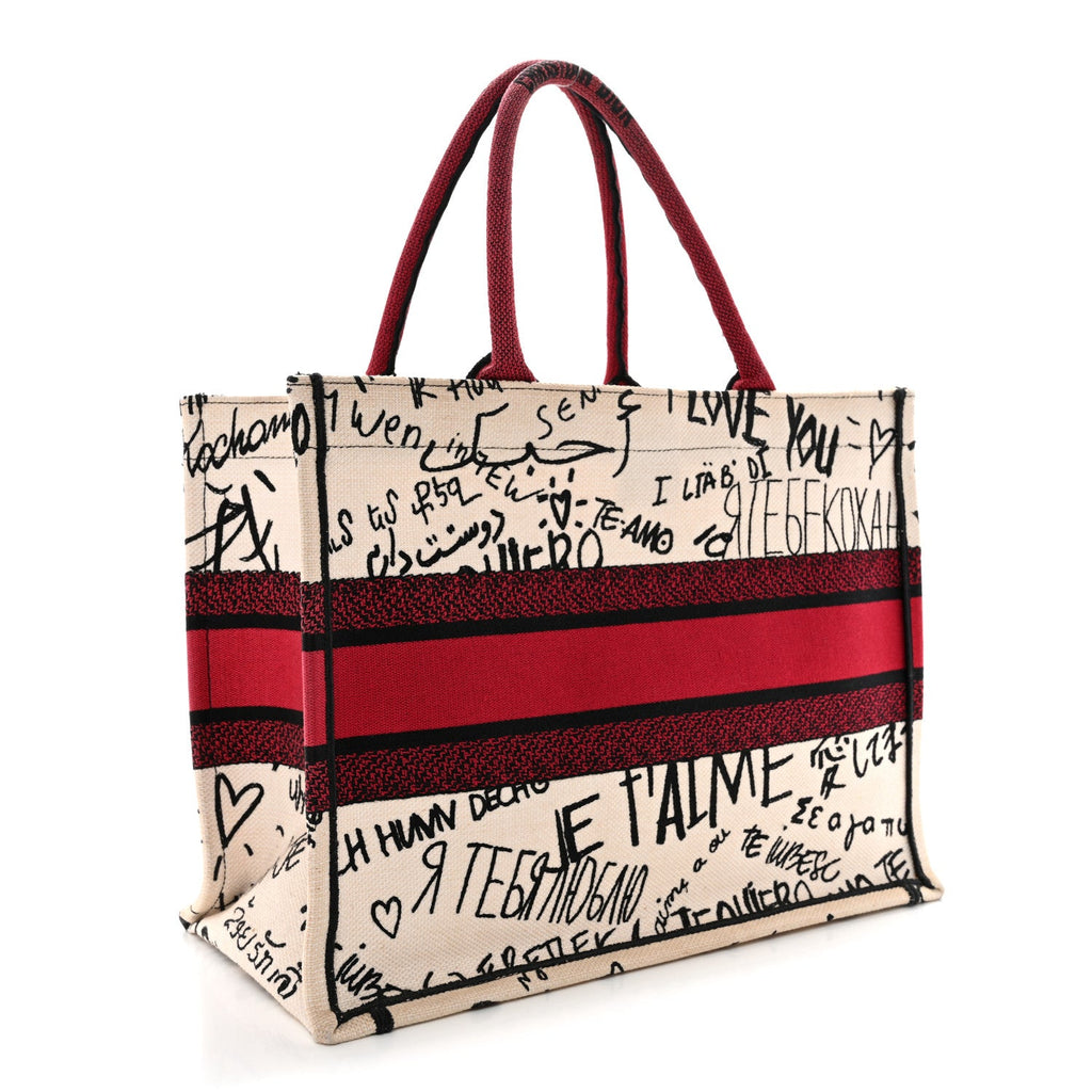 Canvas Embroidered Medium Dioramour Graffiti Book Tote Latte Multicolor £¨ Direct shipment via from wholesalehk.shop