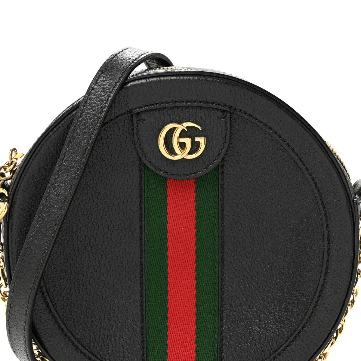 Grained Calfskin Web Mini Ophidia Round Shoulder Bag Black wholesalehk.shop
