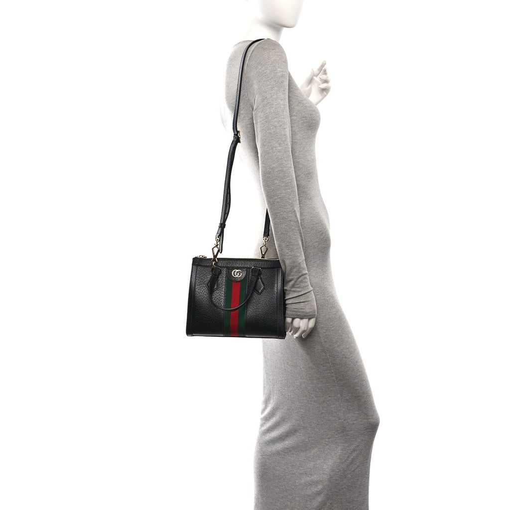 Textured Calfskin Web Small Ophidia Tote Bag Black wholesalehk.shop