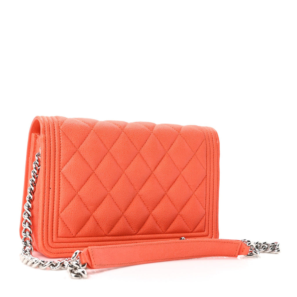 Caviar Quilted Boy Wallet On Chain WOC Orange wholesalehk.shop