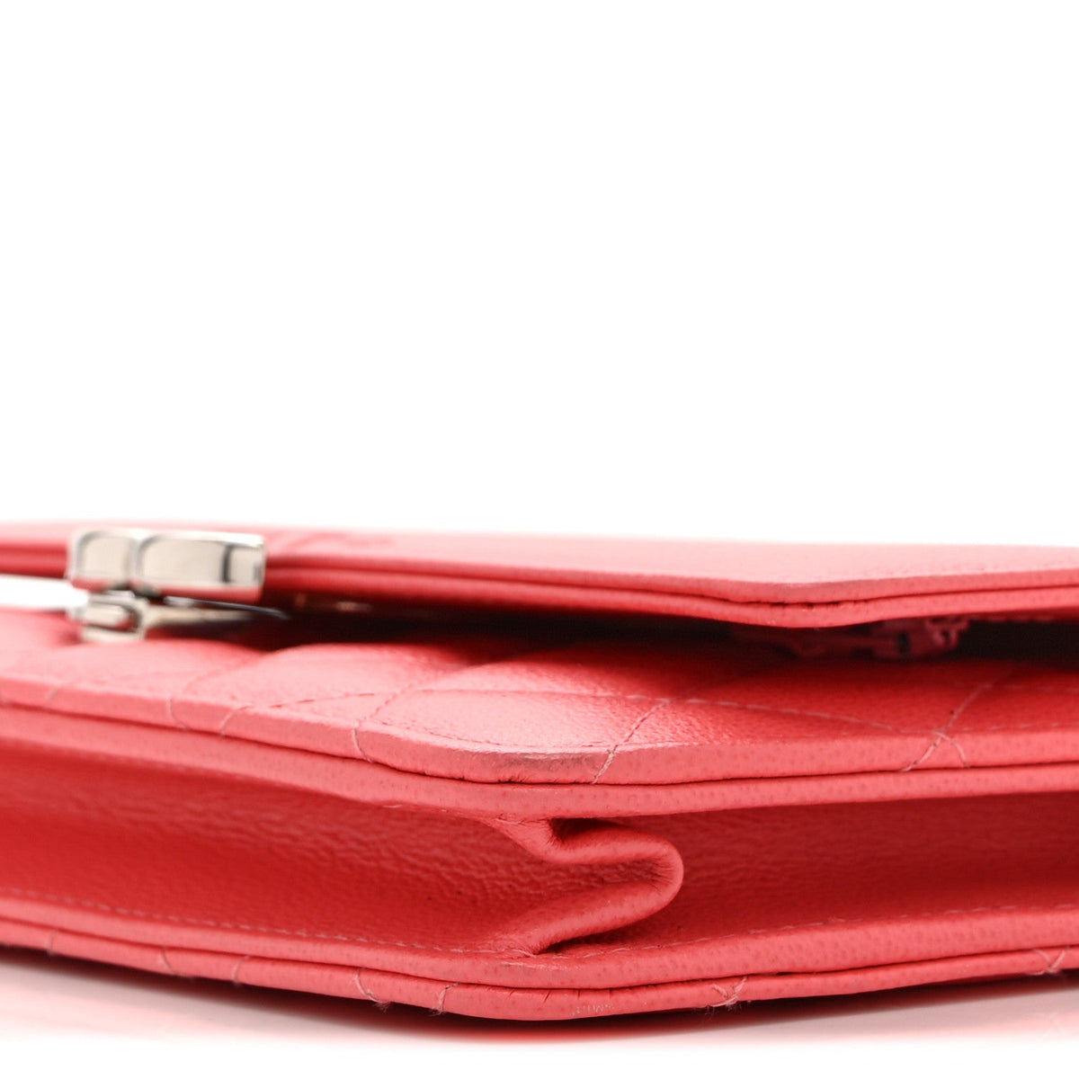 Grained Calfskin Quilted CC Box Wallet On Chain WOC Pink wholesalehk.shop