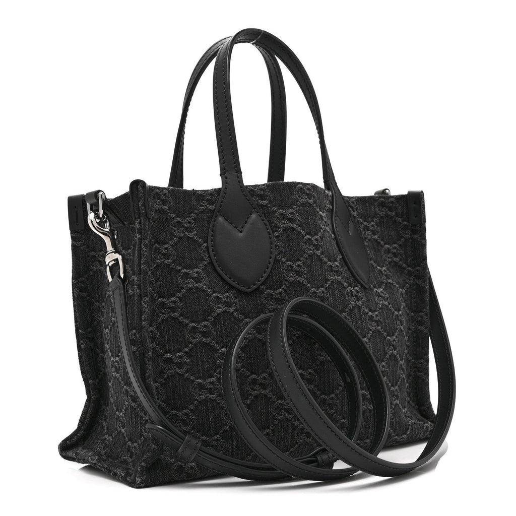 Denim Ophidia GG Monogram Tote Medium Black Grey wholesalehk.shop