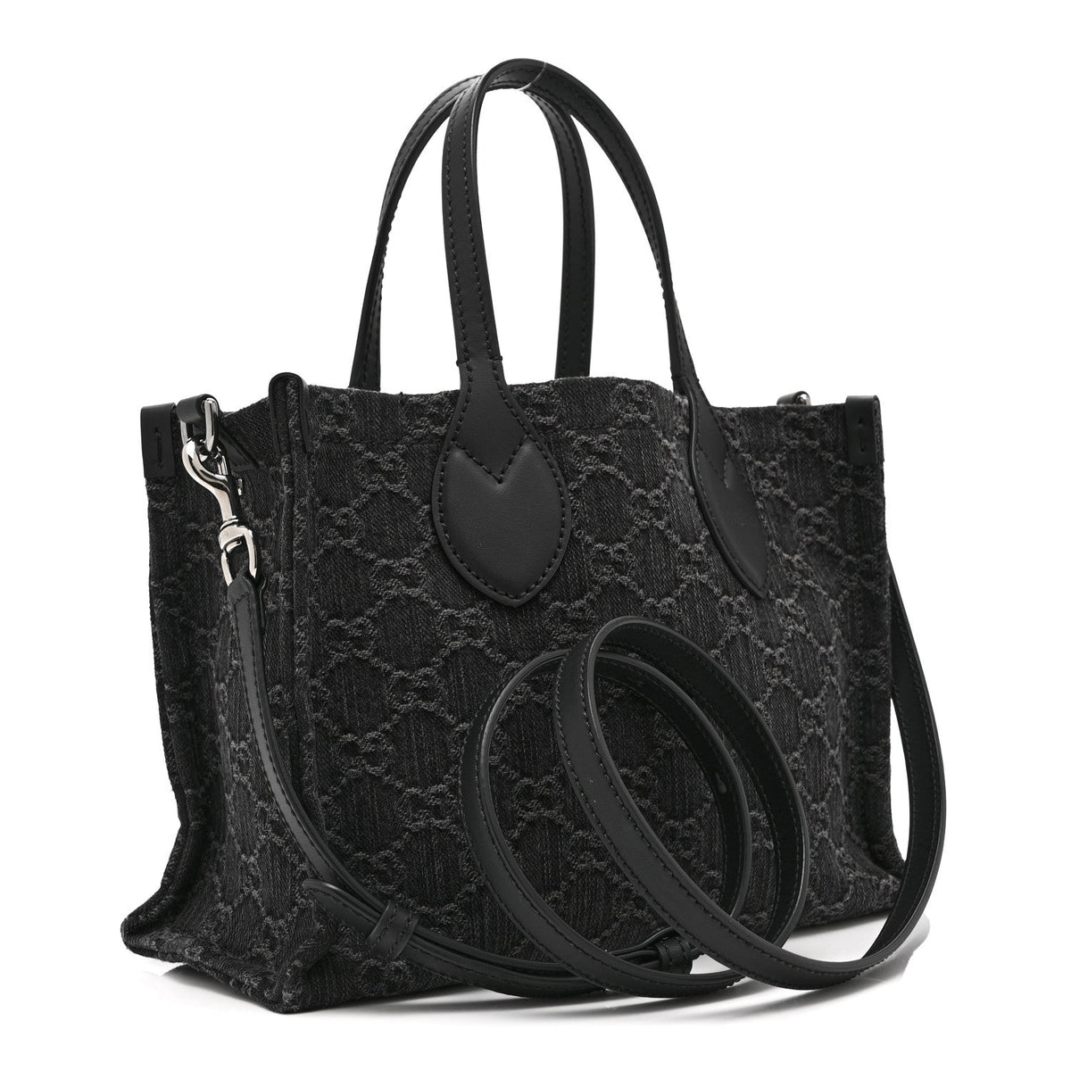 Denim Ophidia GG Monogram Tote Medium Black Grey wholesalehk.shop