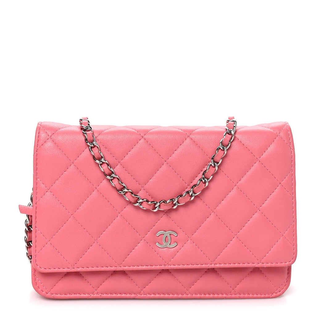 Lambskin Quilted Wallet On Chain WOC Pink wholesalehk.shop