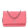 Lambskin Quilted Wallet On Chain WOC Pink wholesalehk.shop