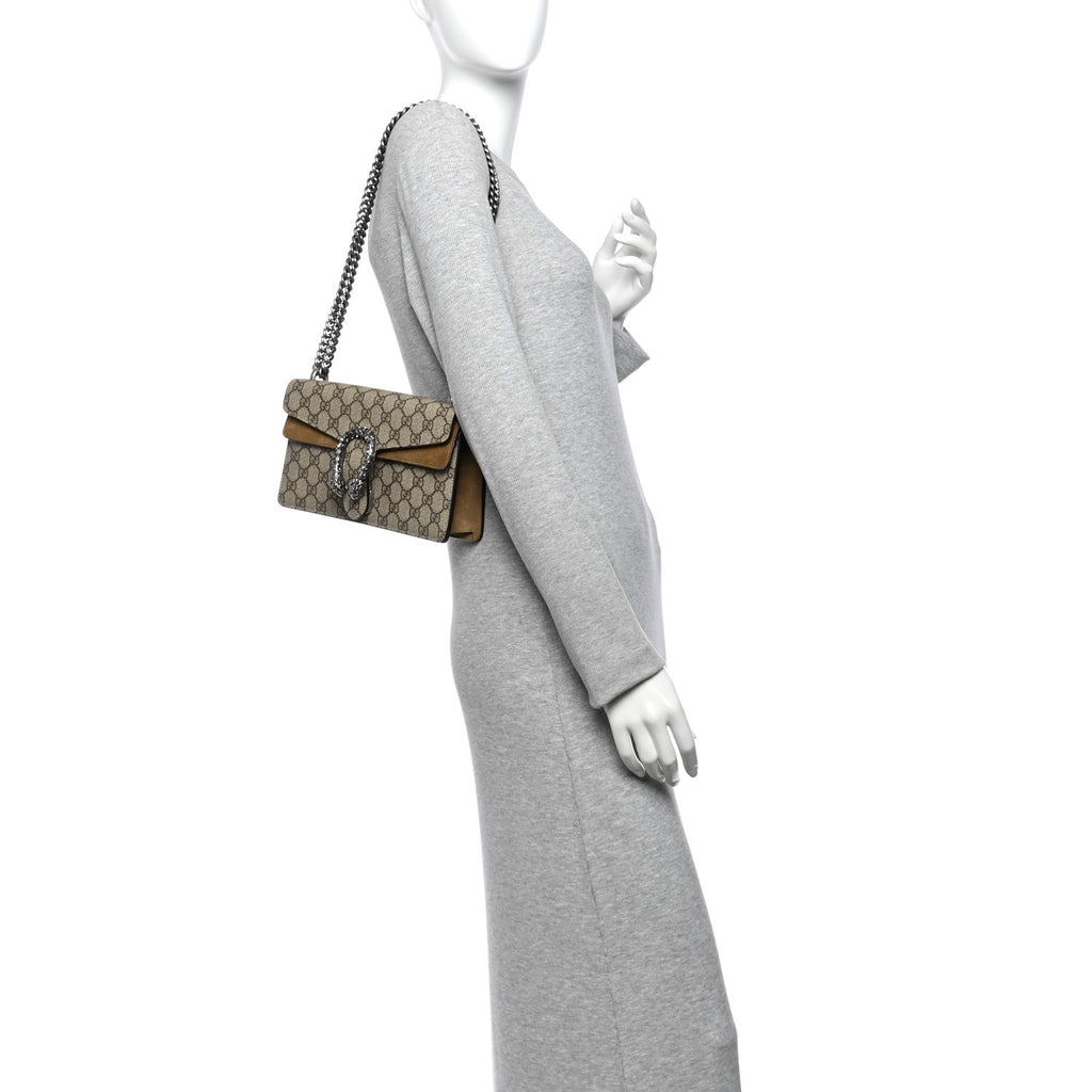 GG Supreme Monogram Suede Crystal Small Dionysus Shoulder Bag Beige Ebony Taupe wholesalehk.shop
