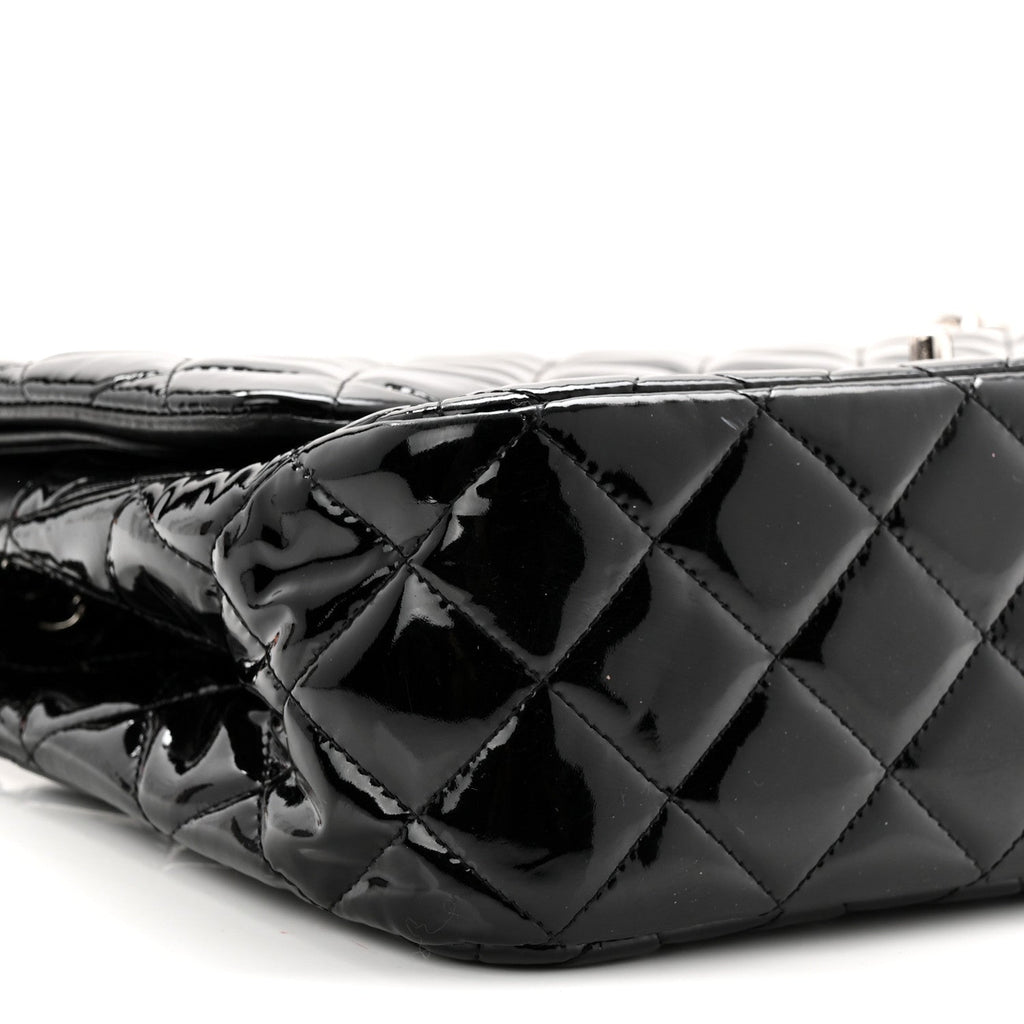 Patent Quilted Jumbo Double Flap Black wholesalehk.shop