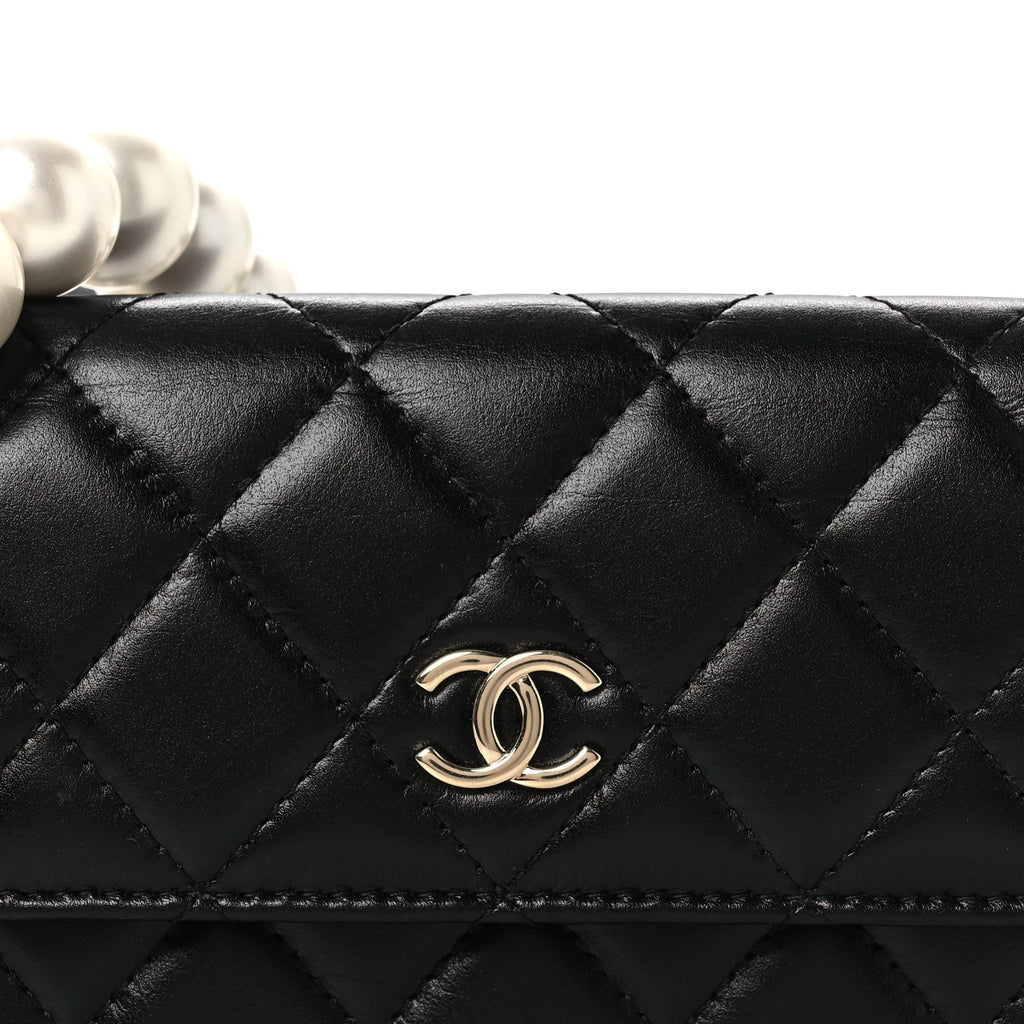 Calfskin Quilted Mini Maxi Pearls Wallet On Chain WOC Black wholesalehk.shop