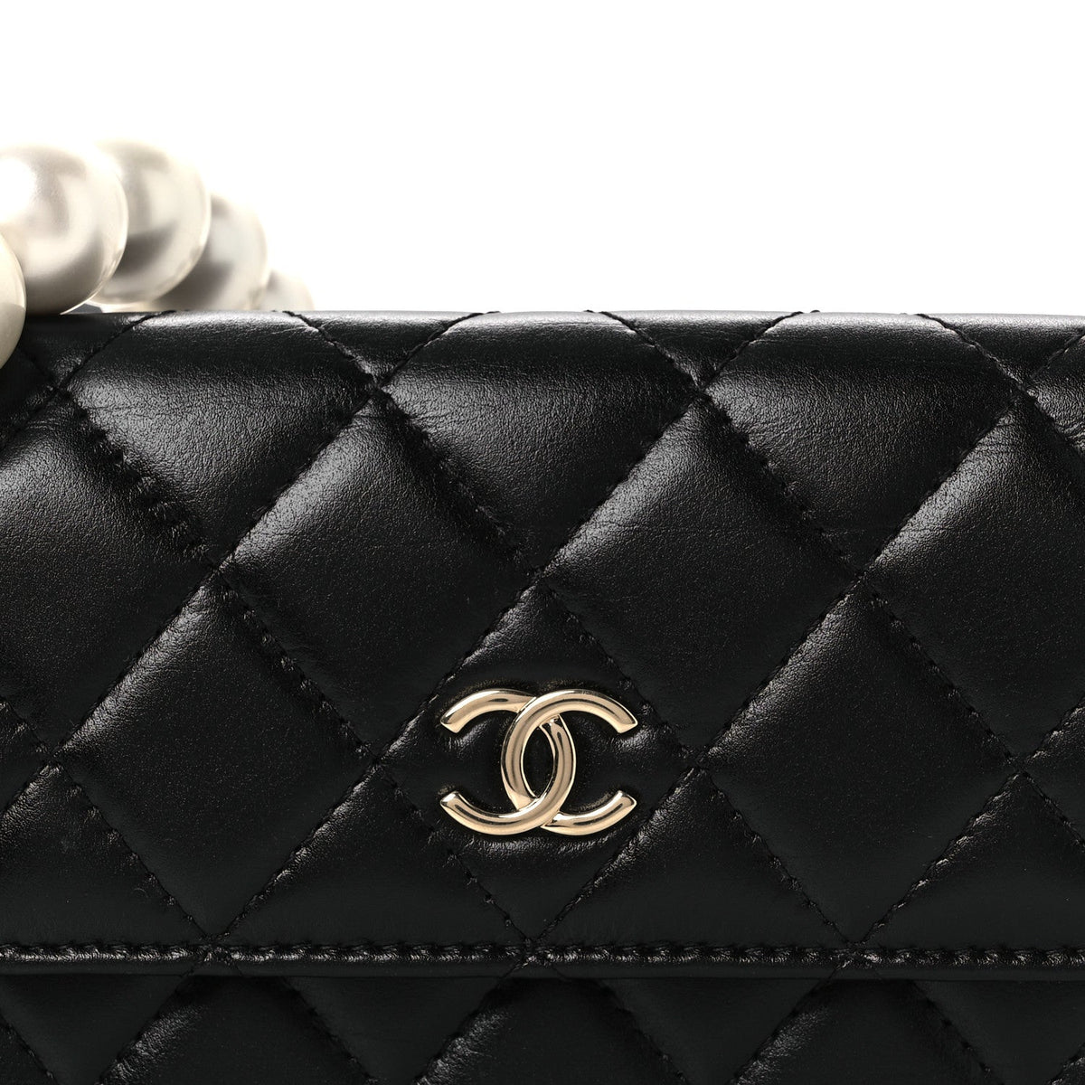 Calfskin Quilted Mini Maxi Pearls Wallet On Chain WOC Black wholesalehk.shop