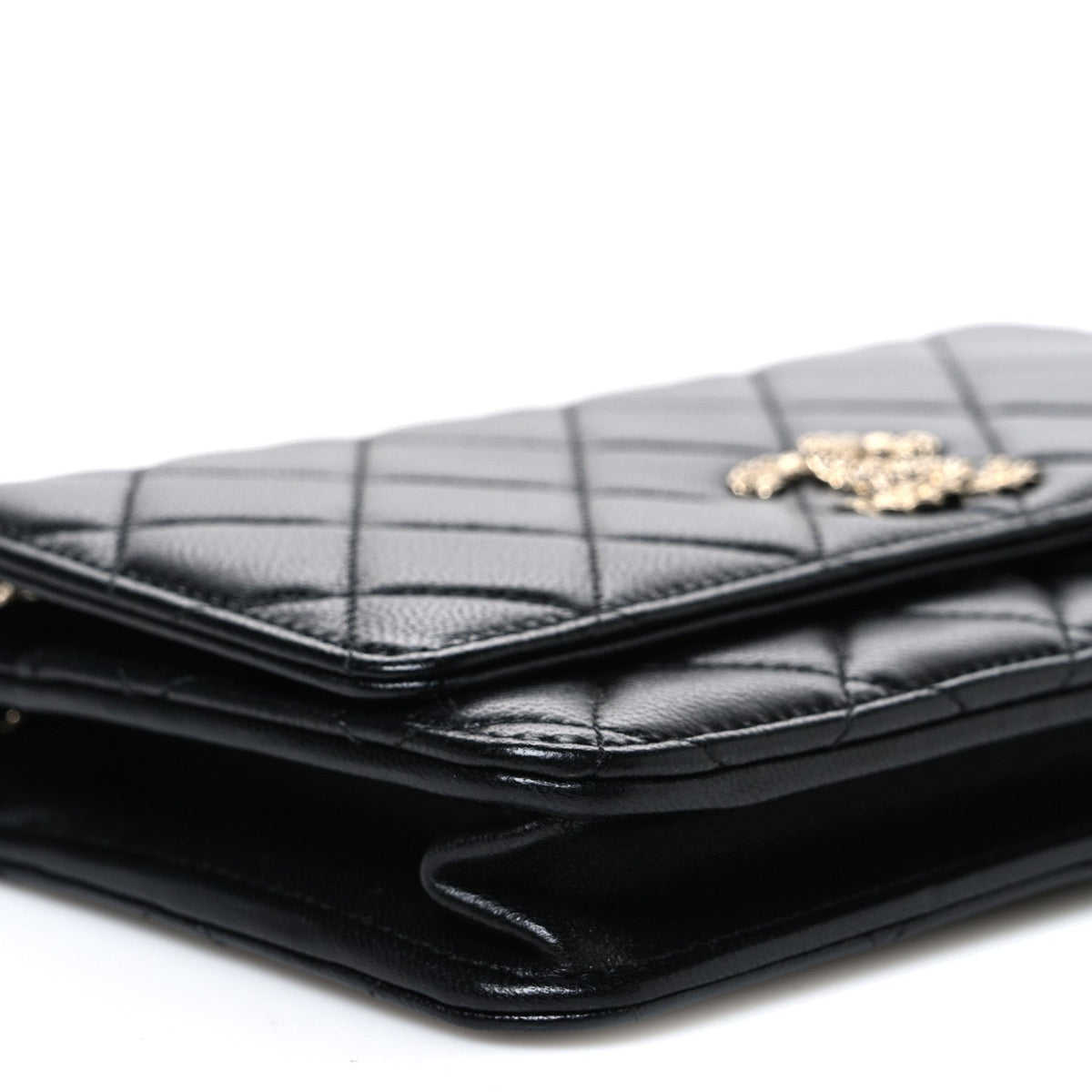 Lambskin Quilted Crystal CC Wallet On Chain WOC Black wholesalehk.shop