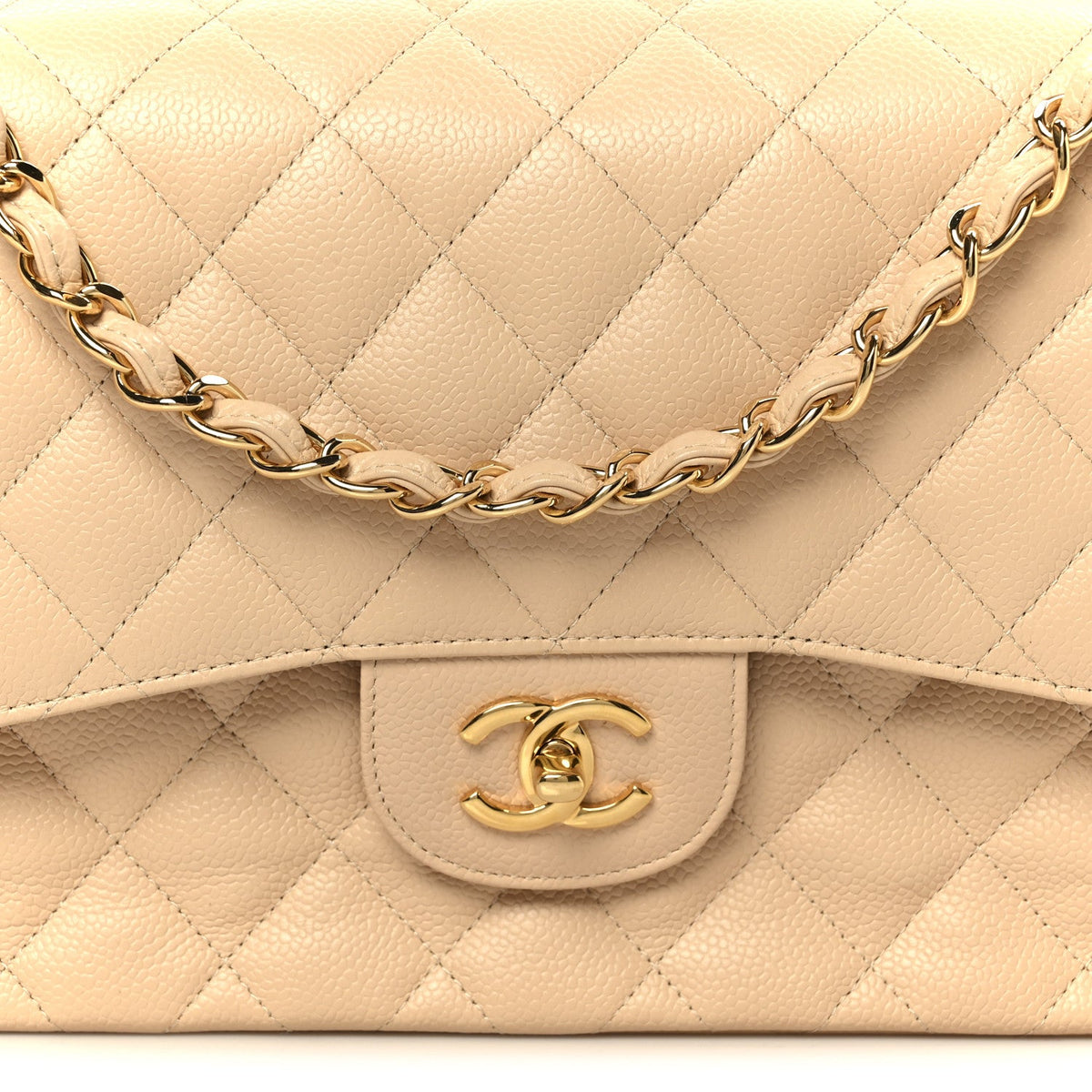 Caviar Quilted Jumbo Double Flap Beige wholesalehk.shop