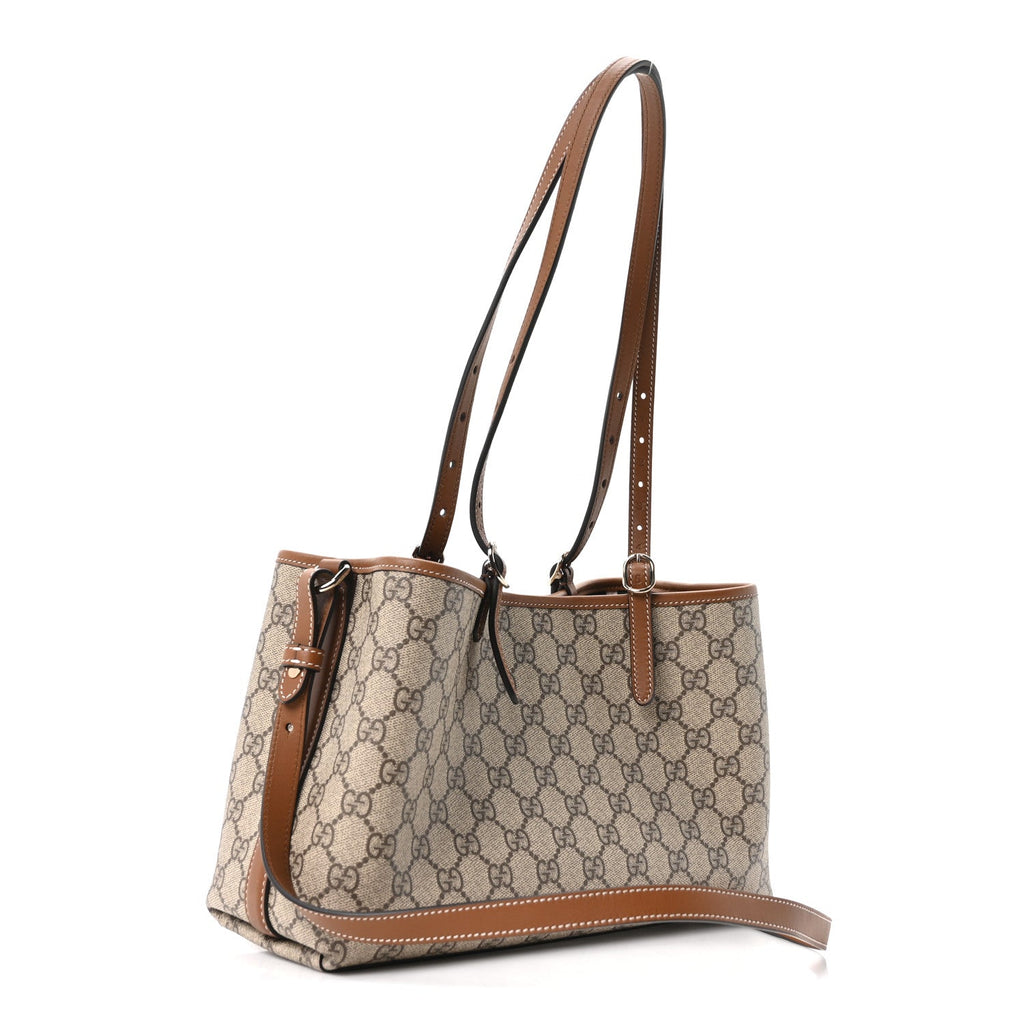 GG Supreme Monogram Emblem Medium Tote Bag Beige Dark Brown wholesalehk.shop