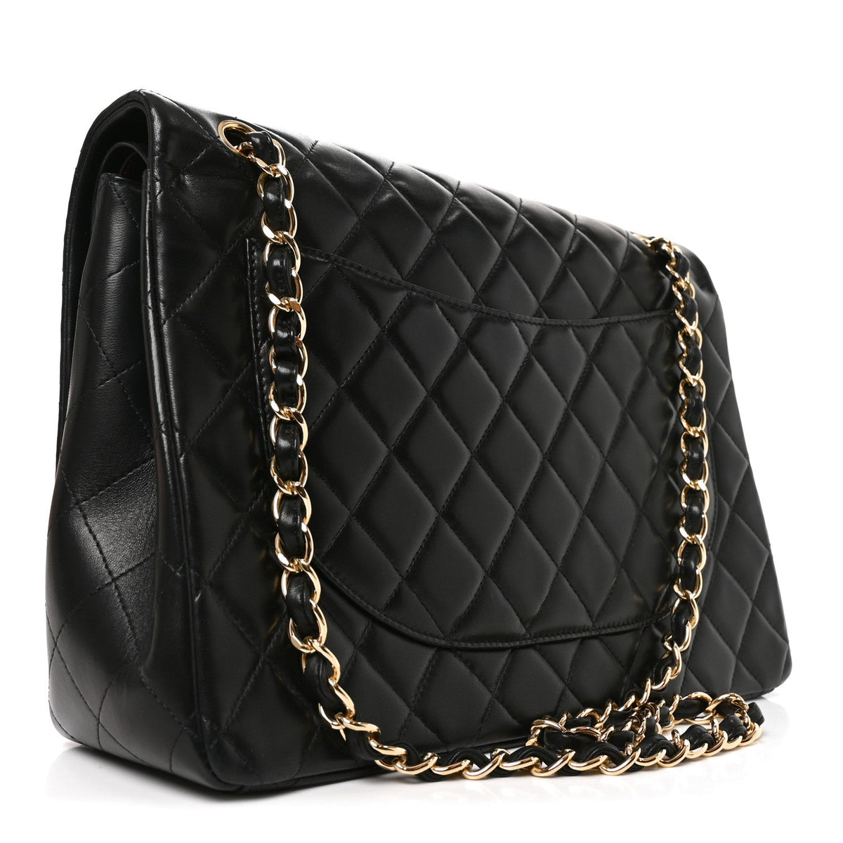 Lambskin Quilted Maxi Double Flap Black wholesalehk.shop