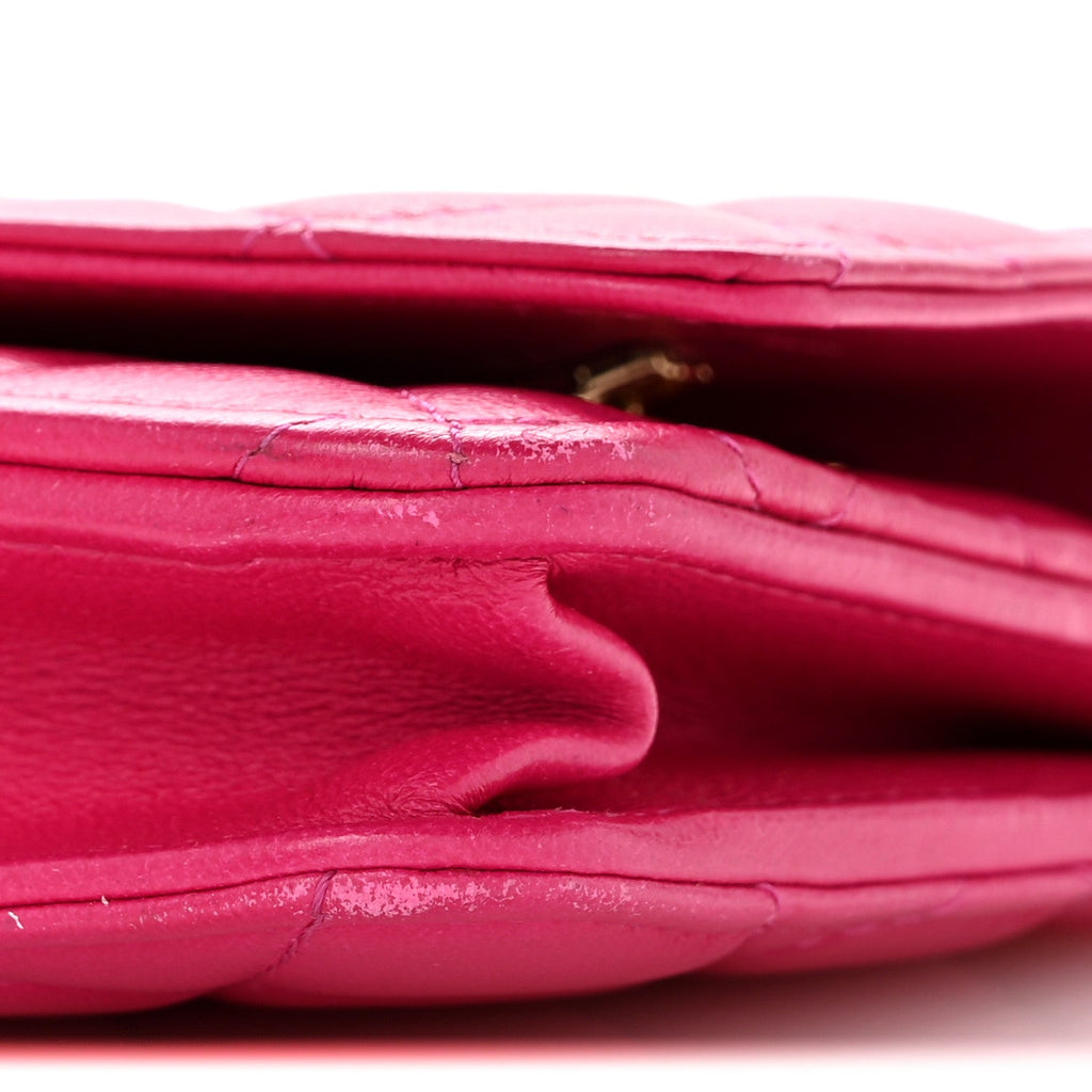 Lambskin Quilted Top Handle Wallet On Chain WOC Pink wholesalehk.shop