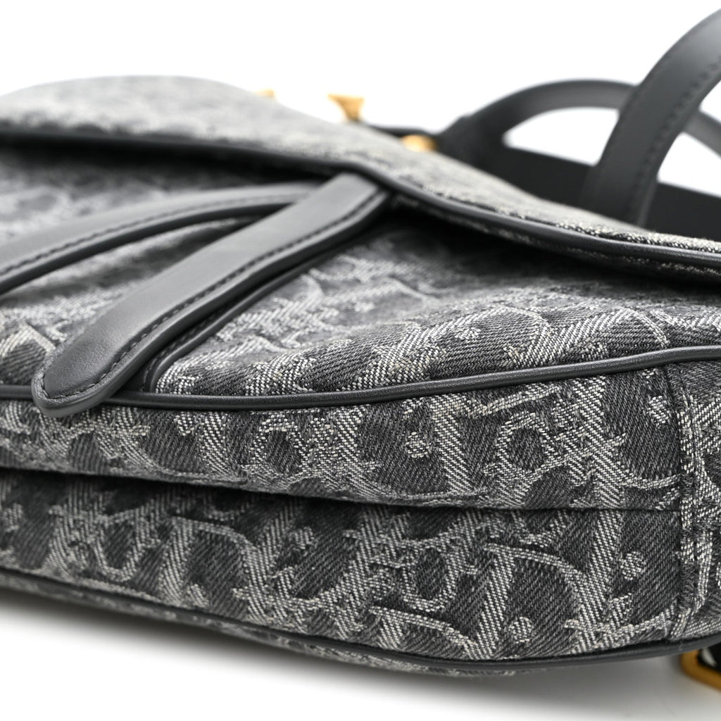 Denim Oblique Jacquard Saddle Bag With Strap Grey wholesalehk.shop