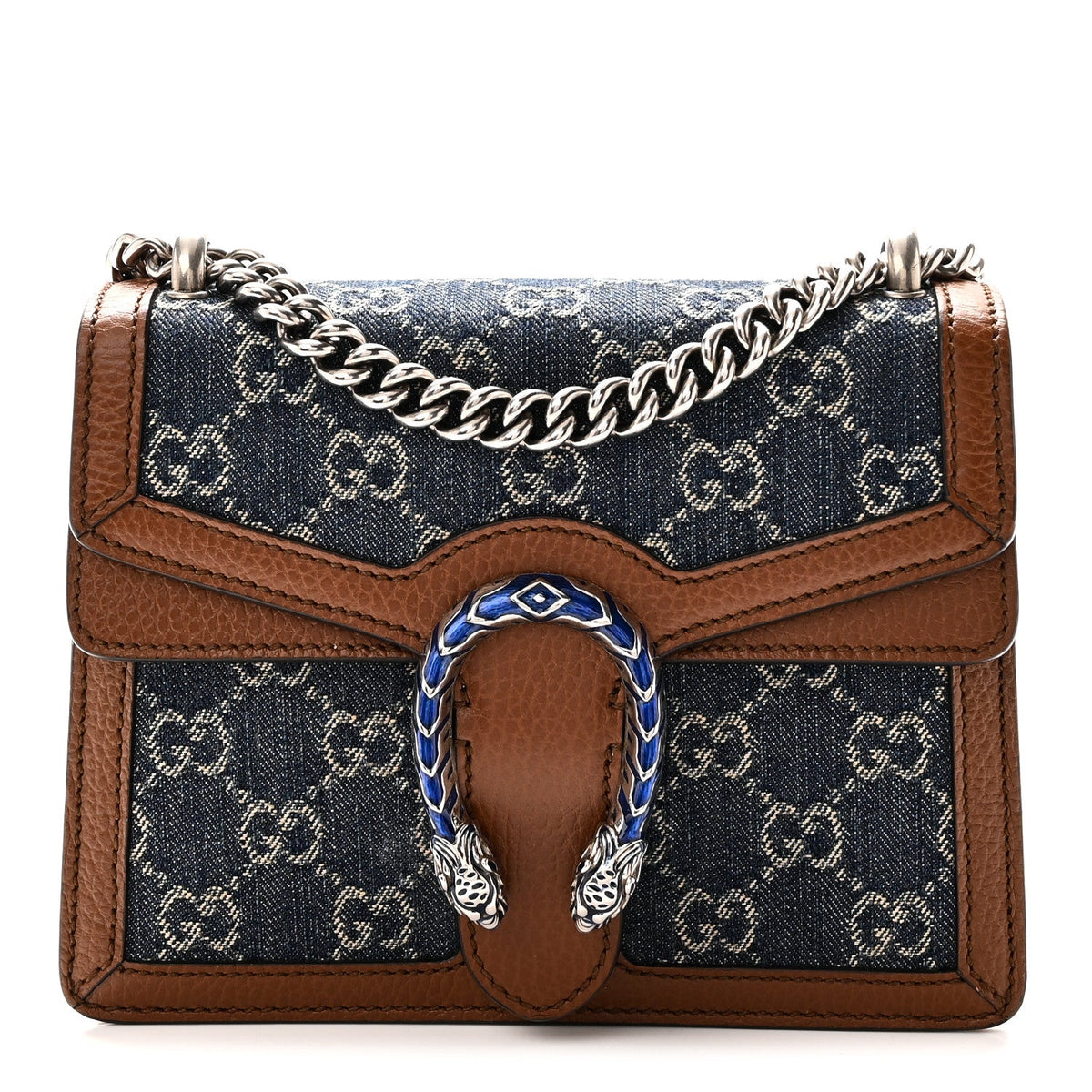 New Denim GG Monogram Dollar Calfskin Enamel Mini Dionysus Shoulder Bag Blue Tea Cuir Epilog Electric Blue wholesalehk.shop