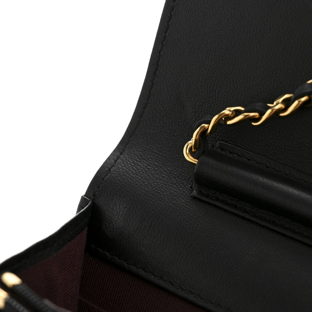Lambskin Quilted Wallet On Chain WOC Black wholesalehk.shop