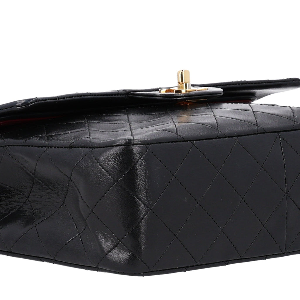 Lambskin Quilted Medium Double Flap Black wholesalehk.shop