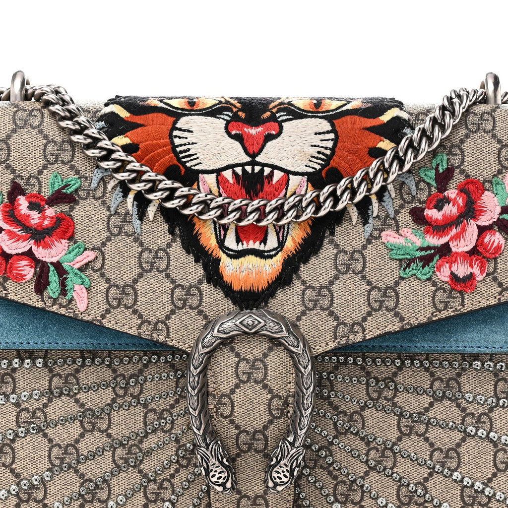 GG Supreme Monogram Angry Cat Embroidered Medium Dionysus Shoulder Bag Beige Ultramarine wholesalehk.shop