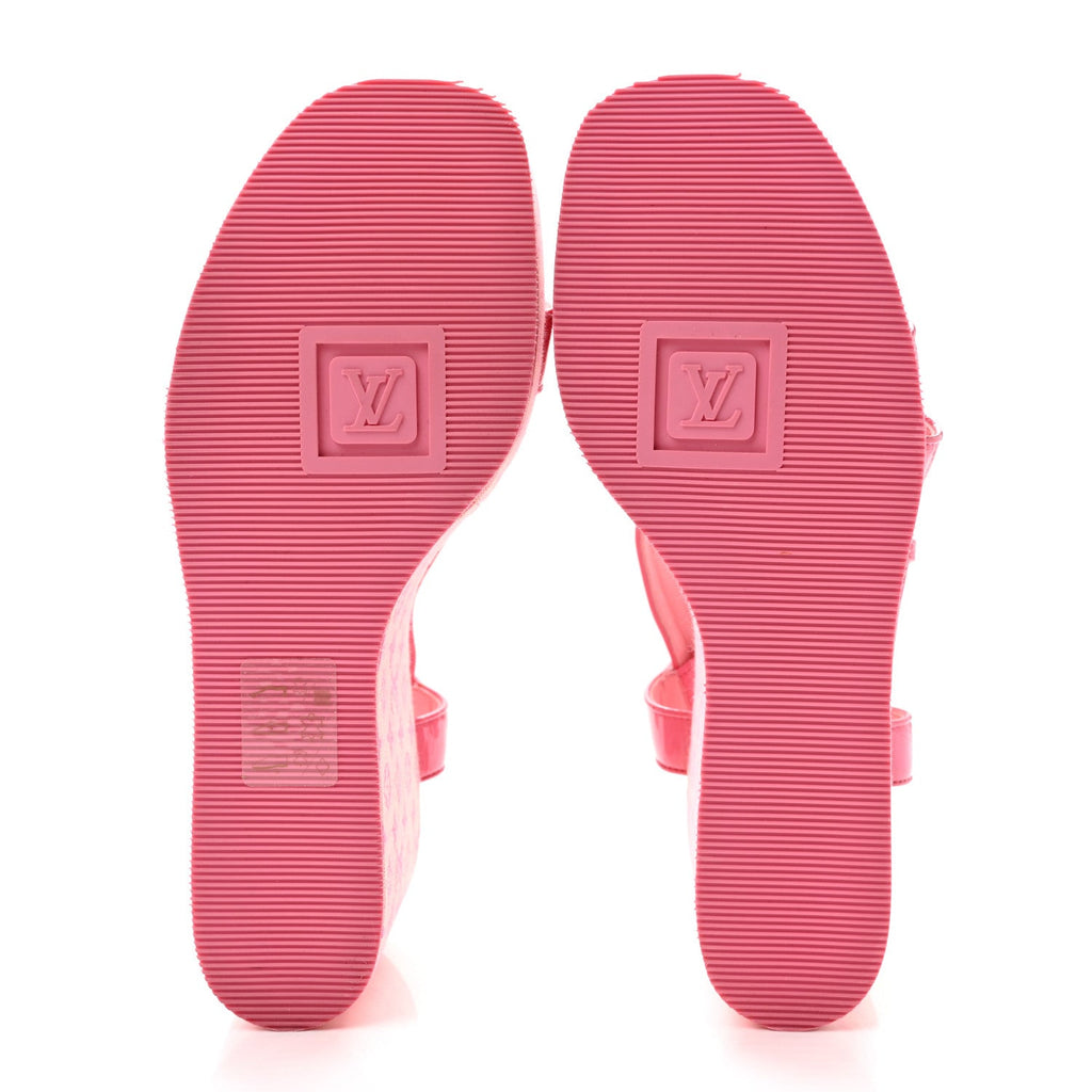 Patent Monogram Wedge Sandals 38 Pink £¨ Direct shipment via from wholesalehk.shop