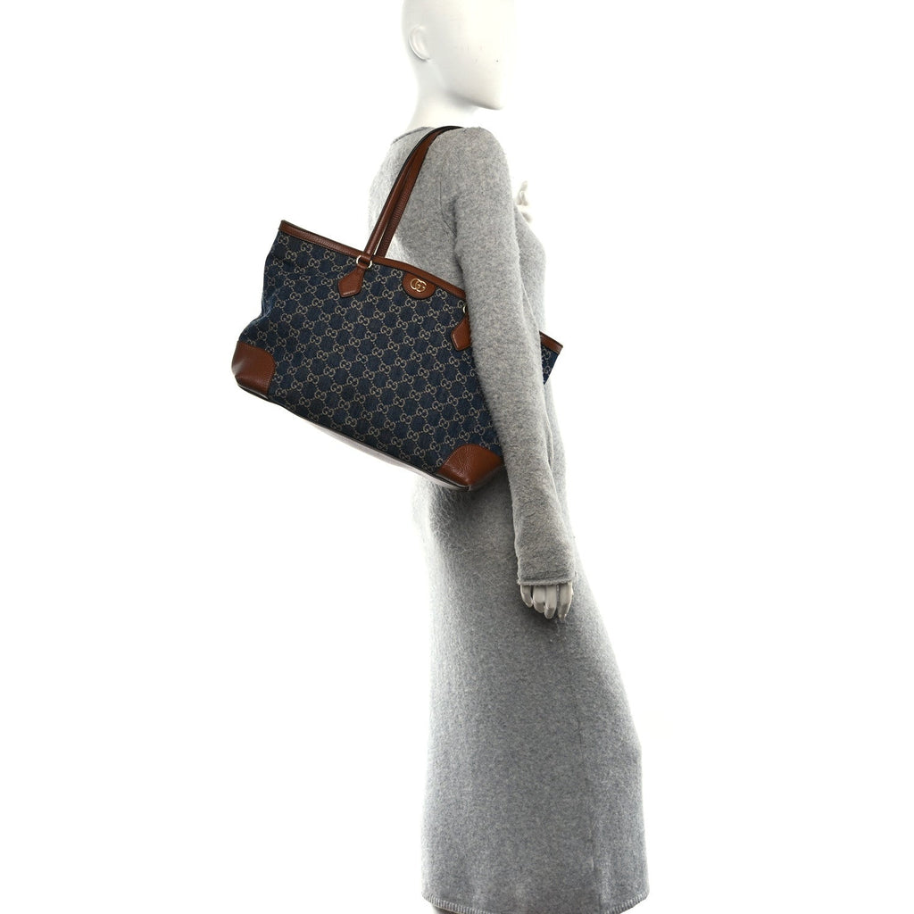 New Denim GG Monogram Medium Ophidia Shopping Tote Blue Tea Cuir wholesalehk.shop