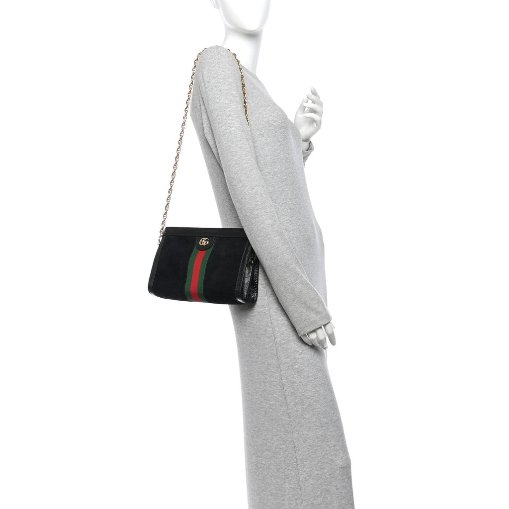 Suede Patent GG Web Small Ophidia Chain Shoulder Bag Black wholesalehk.shop