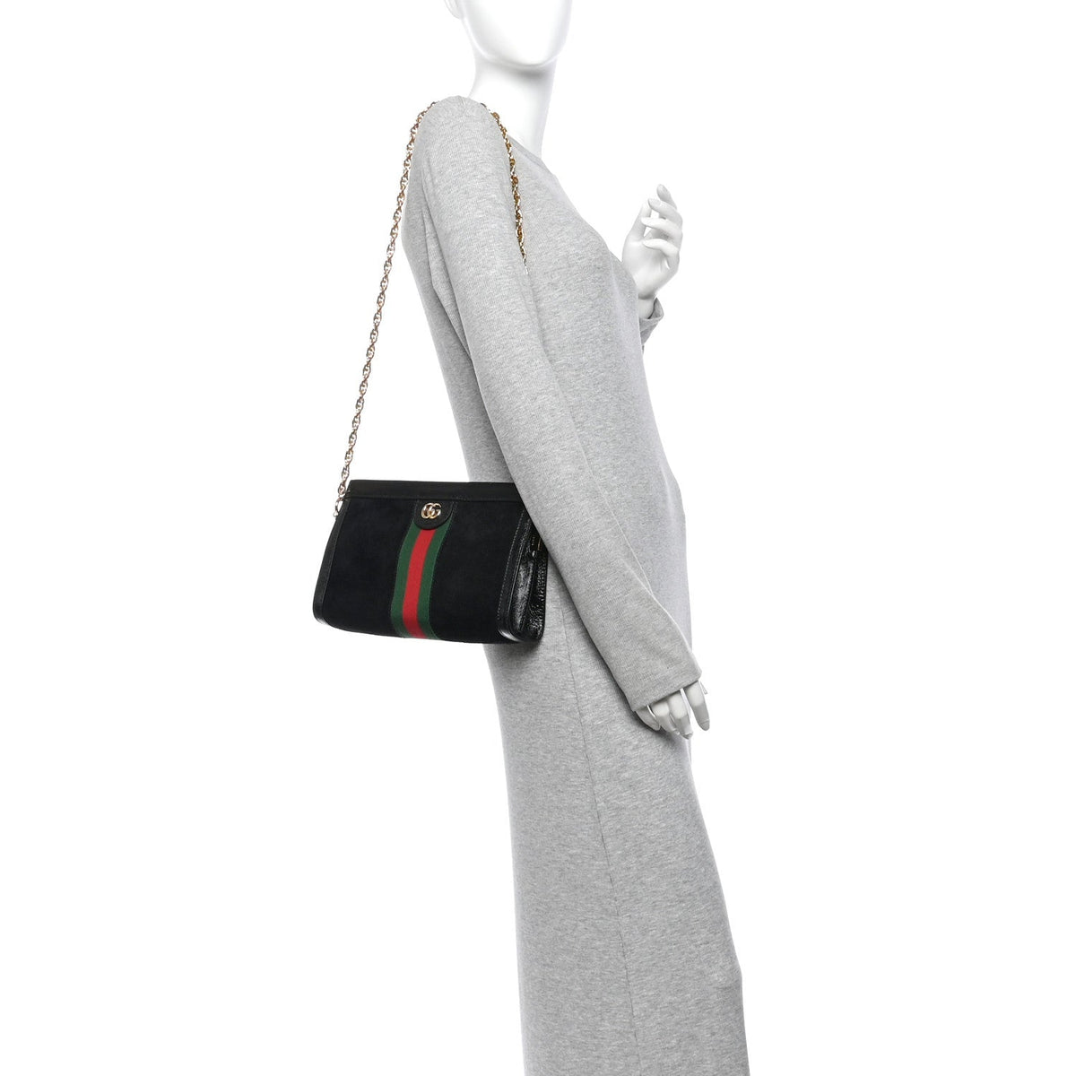 Suede Patent GG Web Small Ophidia Chain Shoulder Bag Black wholesalehk.shop