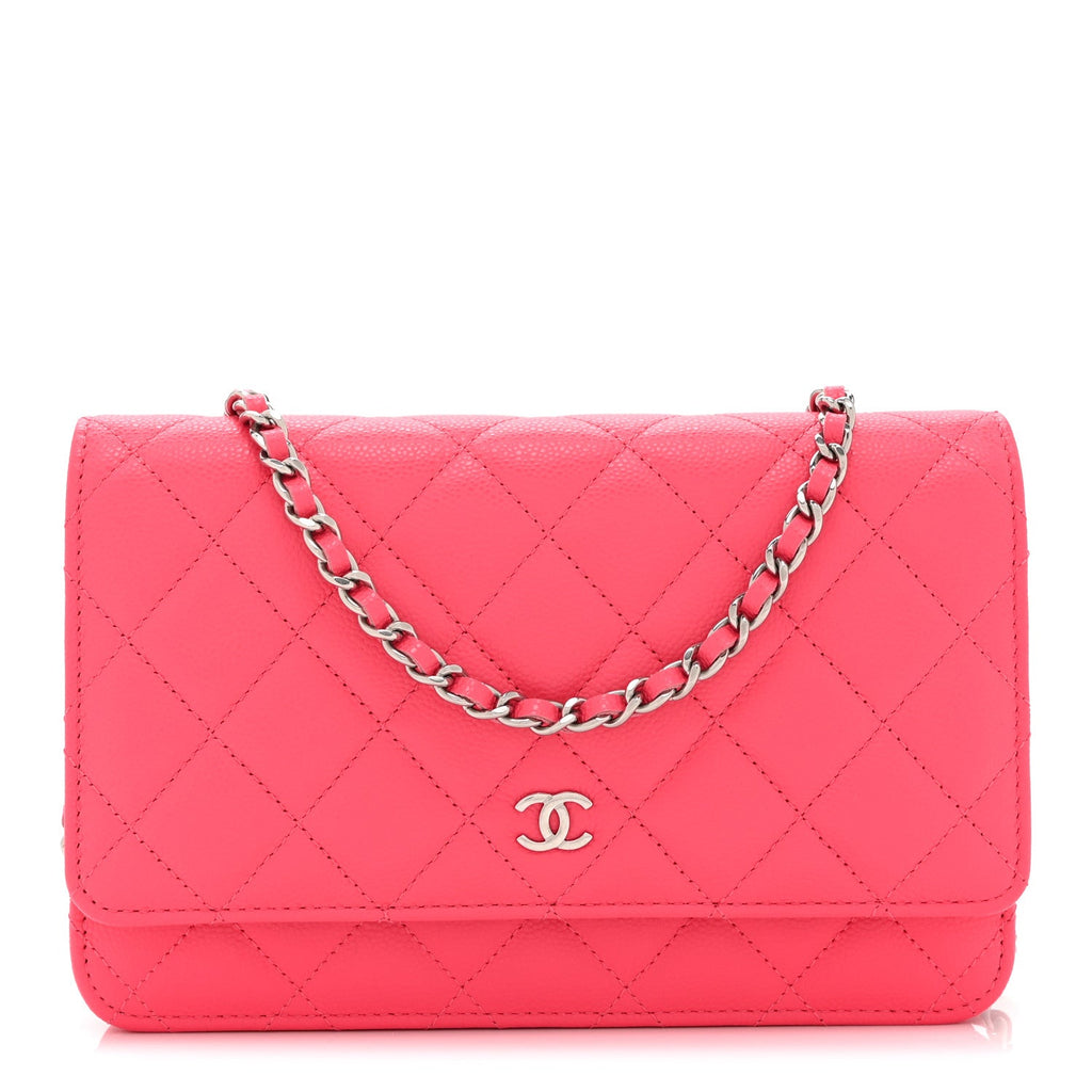 Caviar Quilted Wallet On Chain WOC Dark Pink wholesalehk.shop