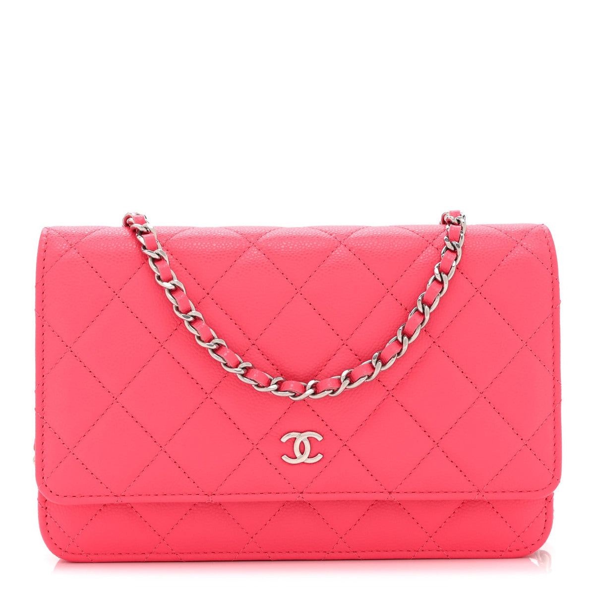 Caviar Quilted Wallet On Chain WOC Dark Pink wholesalehk.shop